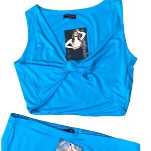 Naked Wardrobe Get Knotty Bodycon Skirt and Top Set in Ocean Blue NEW Size 3X
